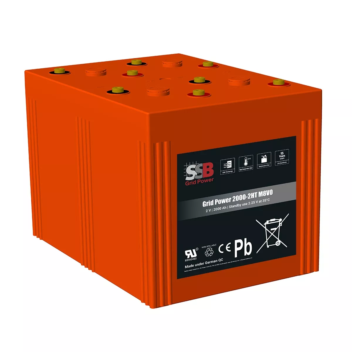 SSB Grid Power 2000-2HT M8V0 - 2V | 2000Ah Blei-Vlies-Akku (AGM) online bei pro-akkus kaufen