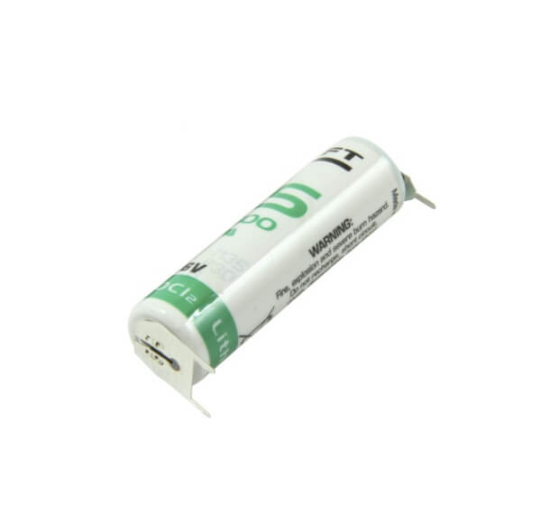 Saft Lithium Batterie LS14500 | 3PF 3,6V + Pol Doppelspieß RM10 / - Pol Einzelspieß