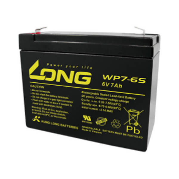 Kung Long WP7-6S 6V 7Ah Blei-Akku / AGM Batterie Faston 187 Anschluss