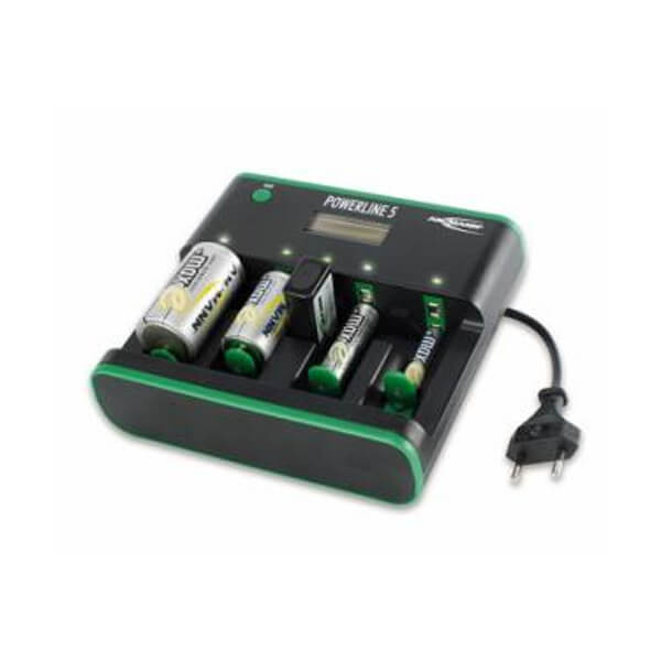 Ansmann Ladegerät Powerline 5 für NiMH / NiCd Micro AAA. Mignon AA, Baby C, Mono D und 9V E-Block Akkus